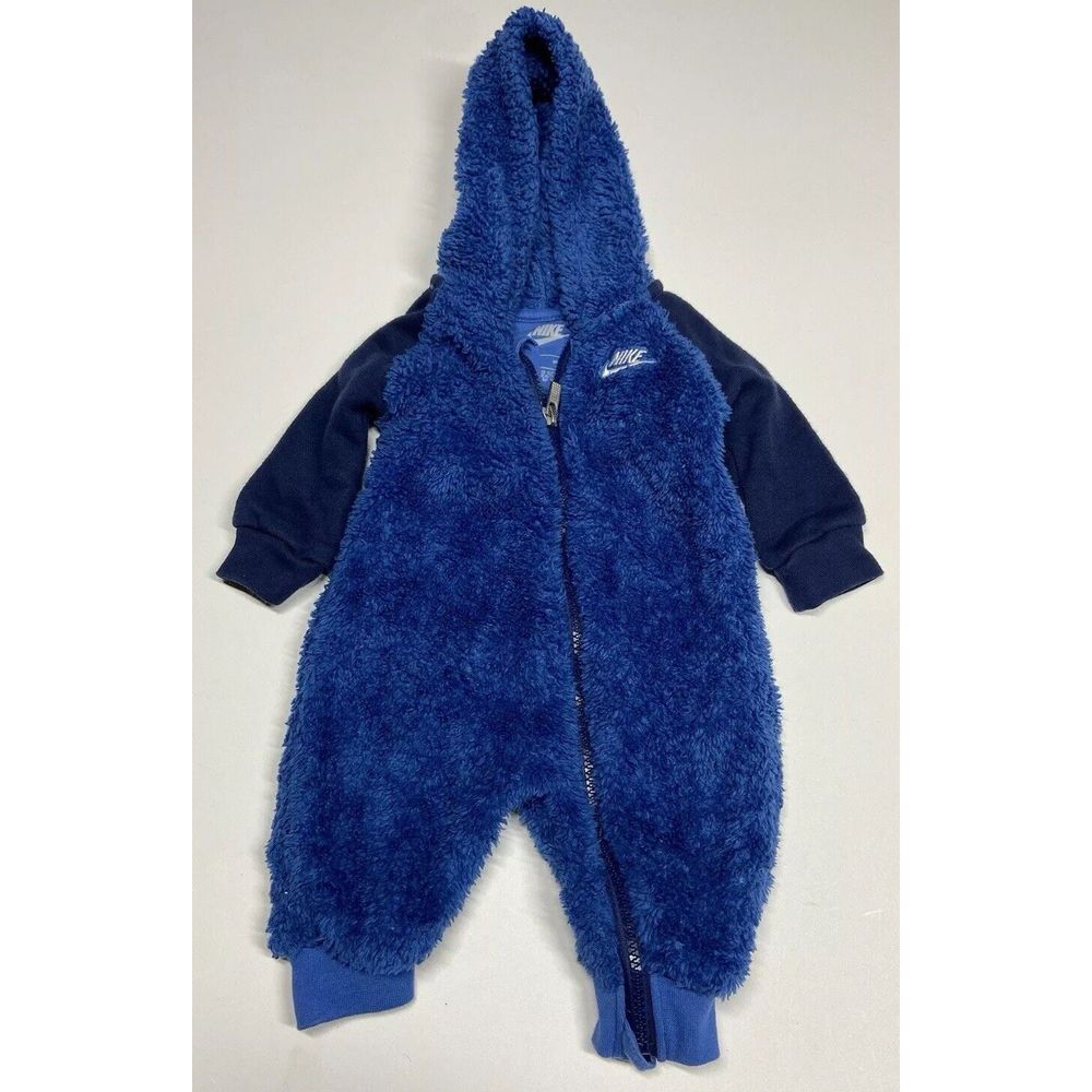 Nike Baby Faux Sherpa Hooded ‎ Fleece Coverall Size 3 Months Blue